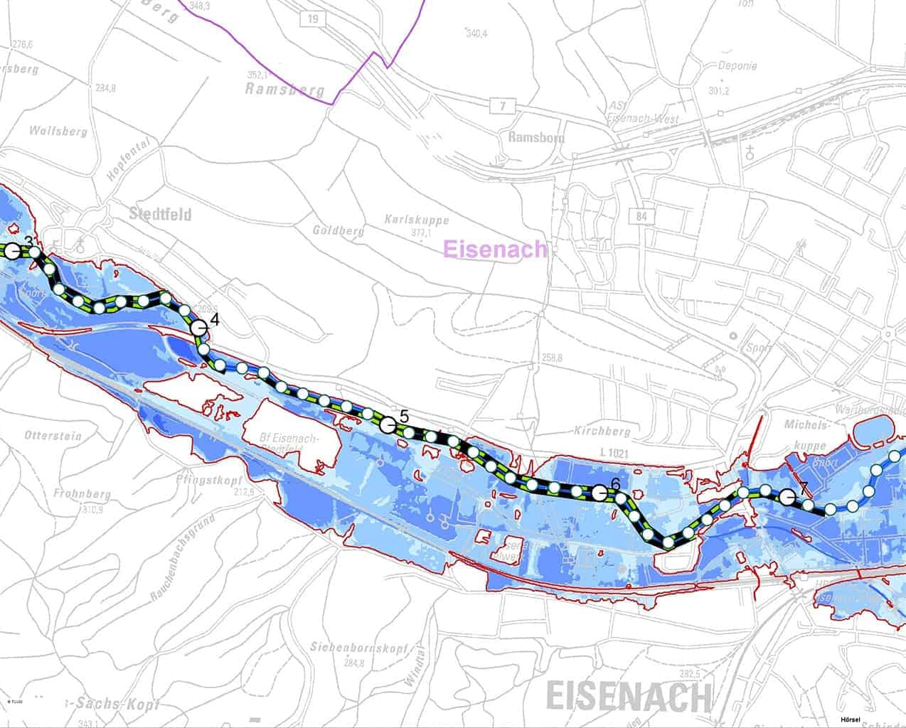 Hochwassergefahrenkarte Hörsel Eisenach
